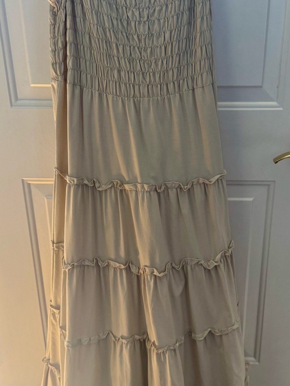 Zenana Outfitters Cream/lLight Beige Tiered Maxi Skirt with Smocked Waist